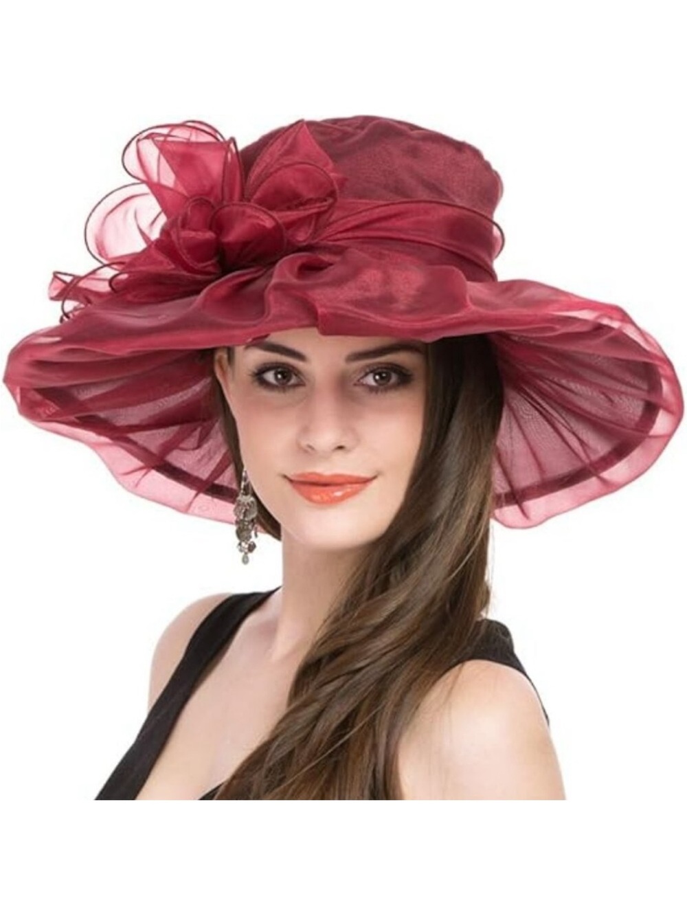 Large Derby Church Fashion Hat Bridal Tea Party Wedding Horse Statement Burgundy